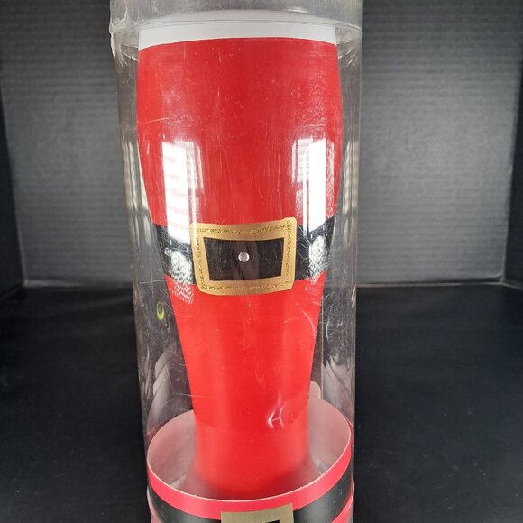 DEI. Glass Santa Themed Pilsner Glass Hand Painted 24 Ounce - Picture 1 of 10